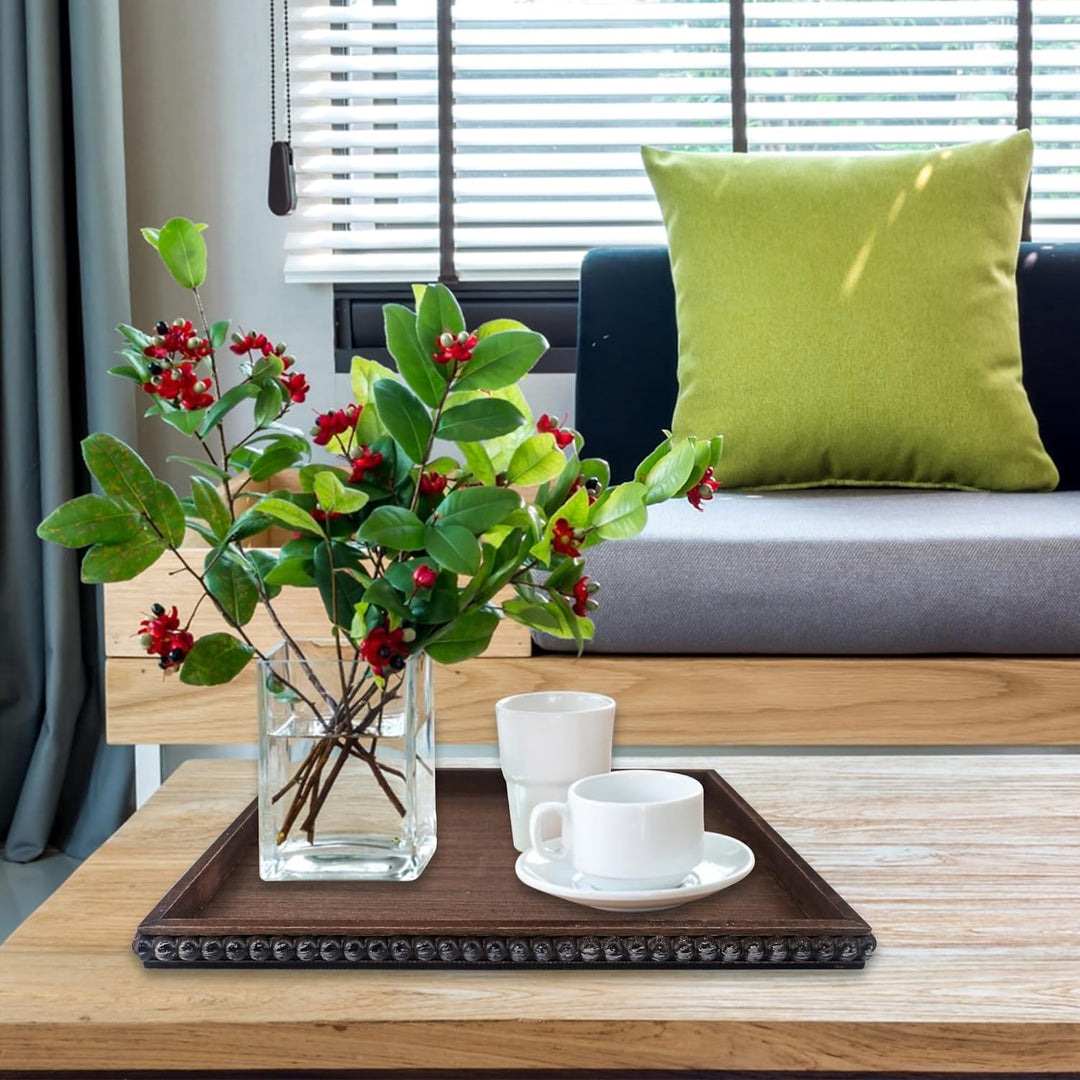 FramePro Holz Serviertablett, Rustikale Dekotablett Quadrat mit erhöhtem Rand für Wohnzimmer-Kerzenh