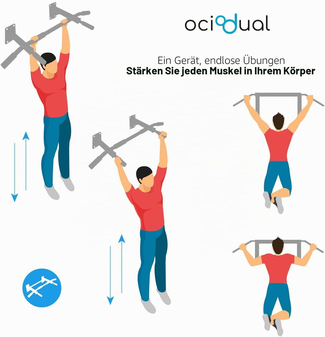 OcioDual Klimmzugstange für die Wand, Pull Up Klimmzugstange, bis 350 kg, Schwarz, Fitnessstudio für