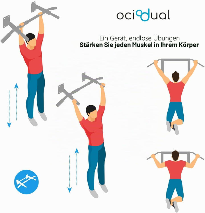 OcioDual Klimmzugstange für die Wand, Pull Up Klimmzugstange, bis 350 kg, Schwarz, Fitnessstudio für