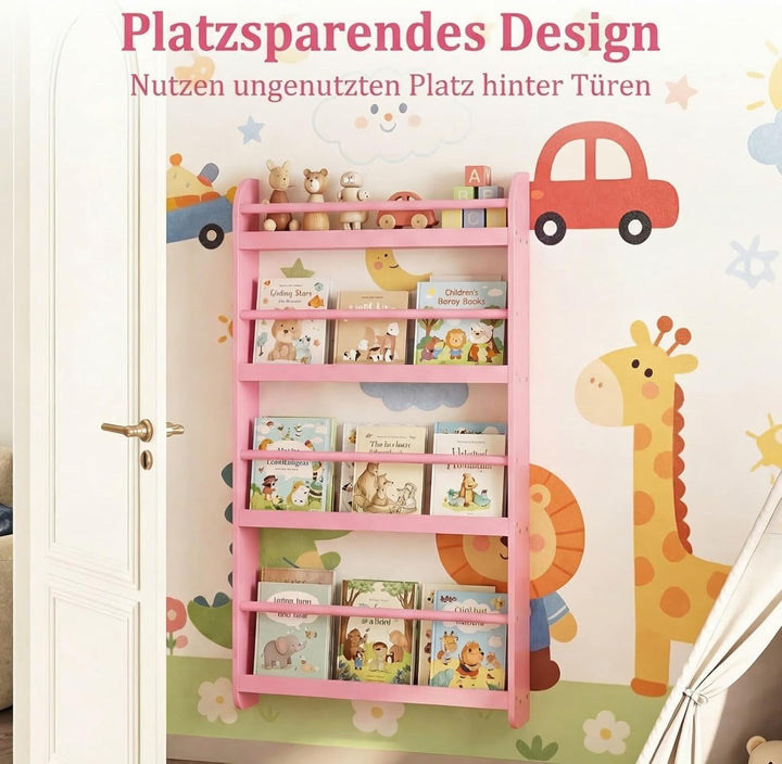 COSTWAY Bücherregal für Kinder, Kinderregal mit 4 Ablagen, Wandregal aus Holz für Spielzeug &amp; Bücher