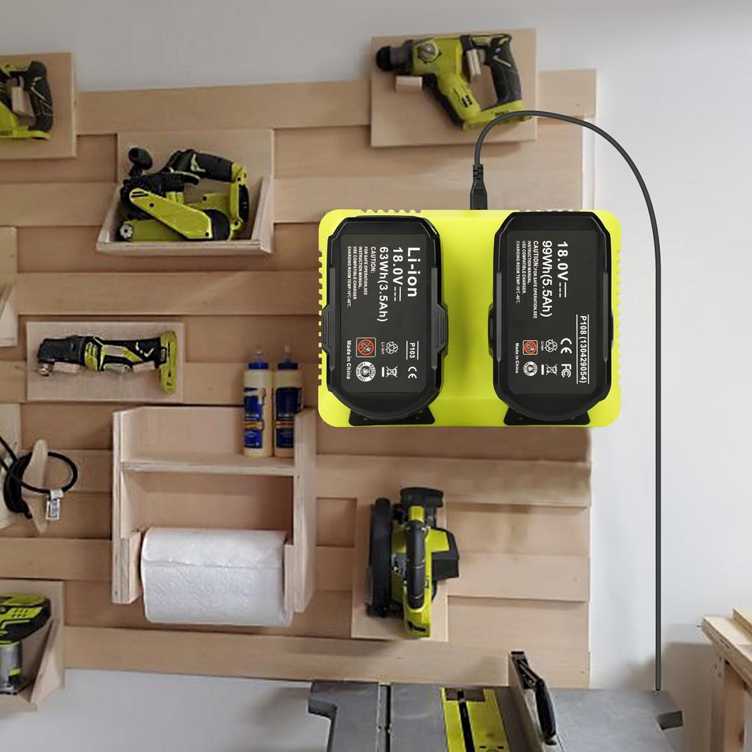 KUNLUN Ersatzladegerät für Ryobi Akku 18V, 3A Doppelladegerät P117 für Ryobi 18v ONE+ P108 P107 P105