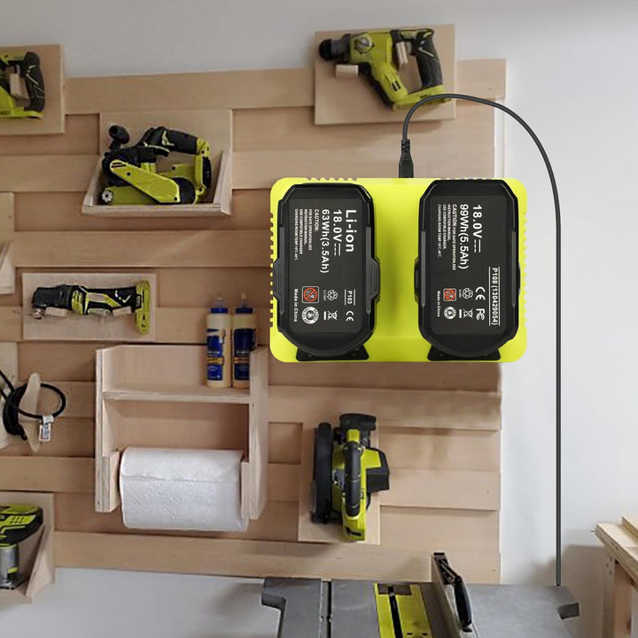 KUNLUN Ersatzladegerät für Ryobi Akku 18V, 3A Doppelladegerät P117 für Ryobi 18v ONE+ P108 P107 P105