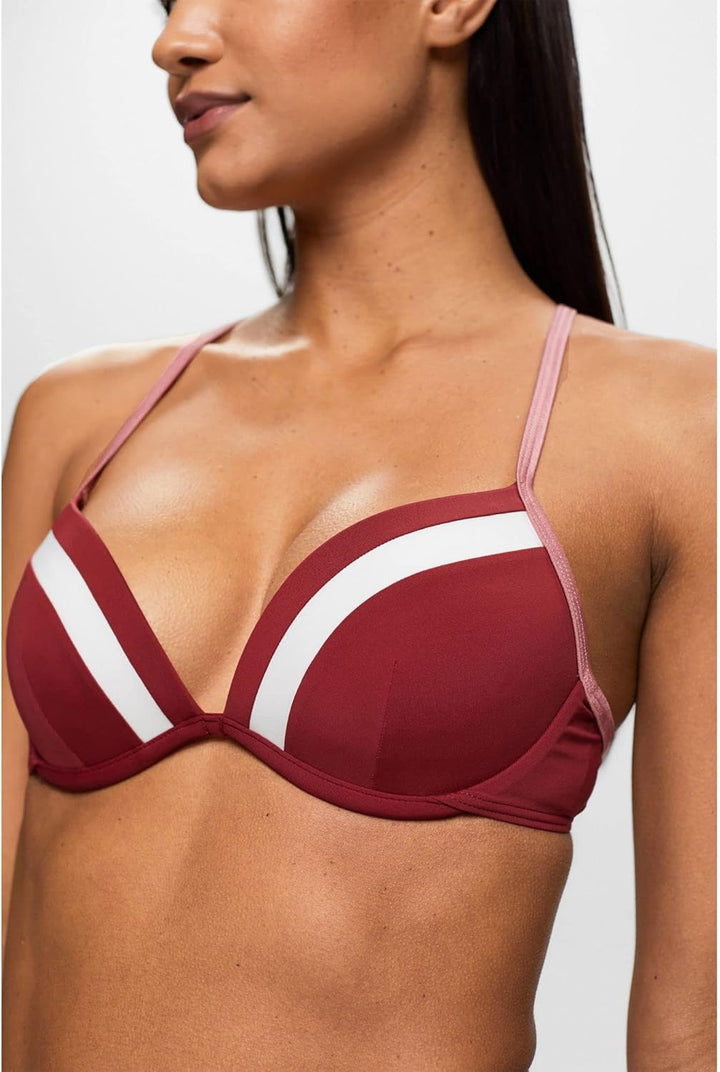 ESPRIT Damen Tayrona Beach Rcs Pad.plunge Bikini, Dark Red, B EU