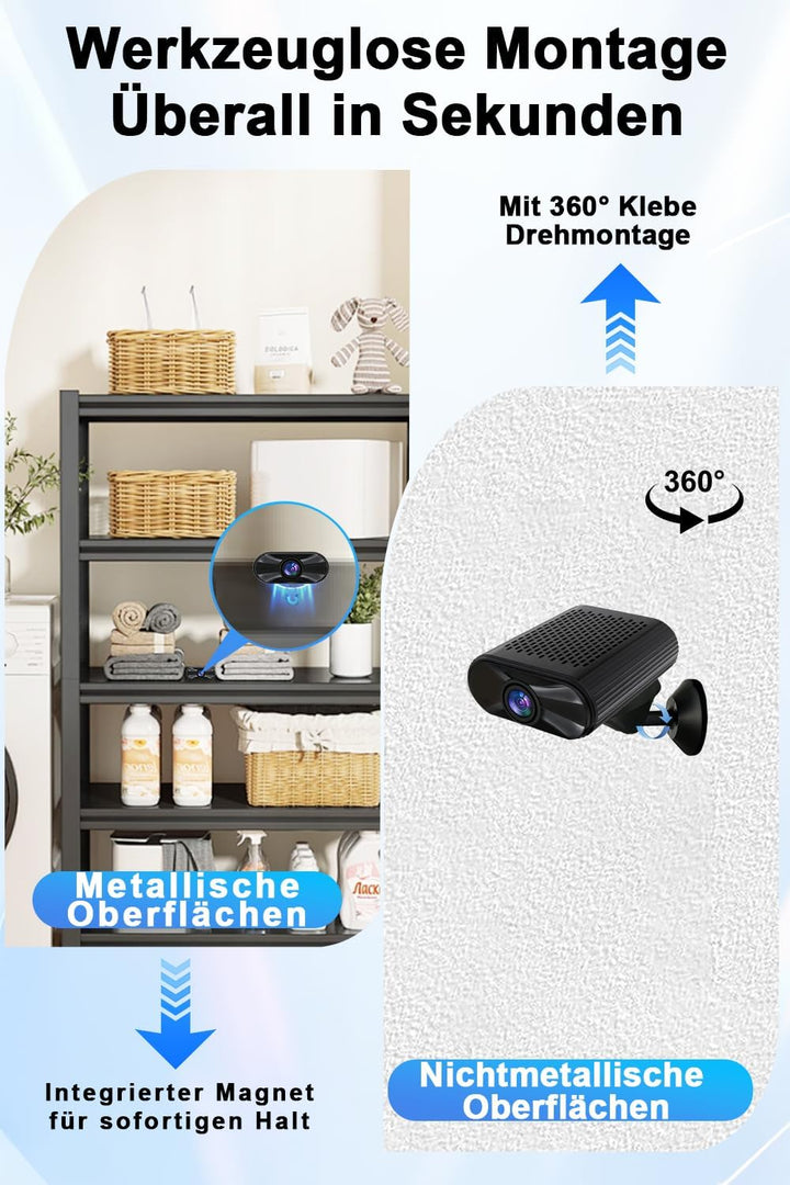 cuoum Mini-Kamera – WLAN Camera mit Live-Übertragung per Handy-App – 4K HD Nachtsicht Kamera mit Bew