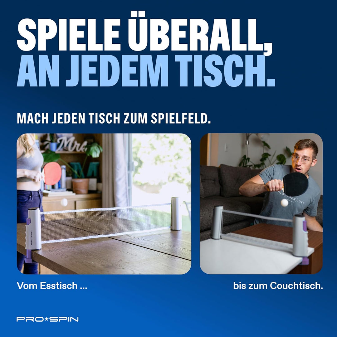 PRO-SPIN Tischtennisschläger Set - Mit Tischtennisnetz Für Jeden Tisch, Tischtennis bälle 3-Sterne,