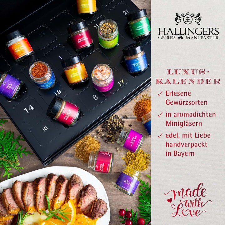 Hallingers Nostalgische Altstadt - Gewürz Adventskalender handmade, 24 Gewürze aus aller Welt (Set)