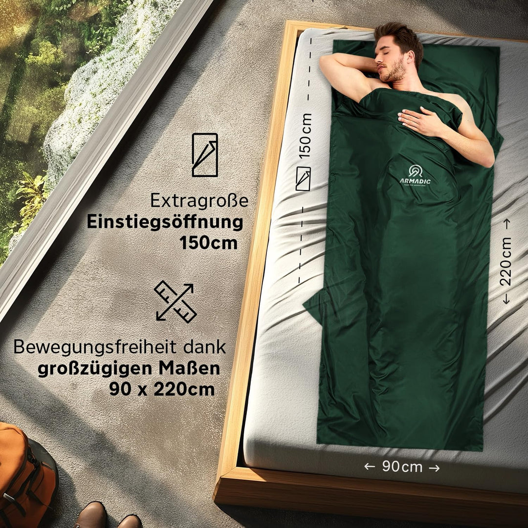 Hüttenschlafsack aus Mikrofaser oder Bio-Baumwolle (nur 230g / 380g) - Ultra leicht, klein und dünn.
