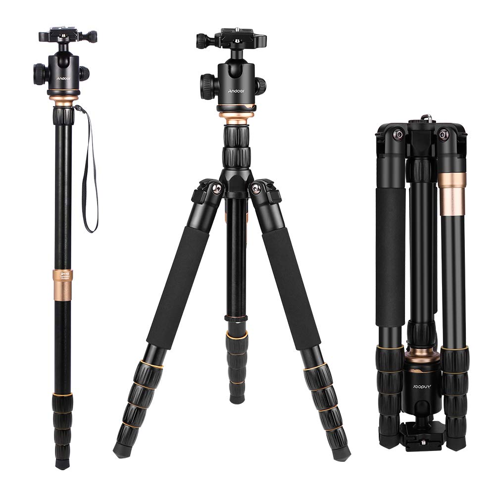 Andoer Q 666 Pro DSLR Kamera-Stativ Einbeinstativ Kugelkopf Veränderbar Tragbare Compact Reisenstati