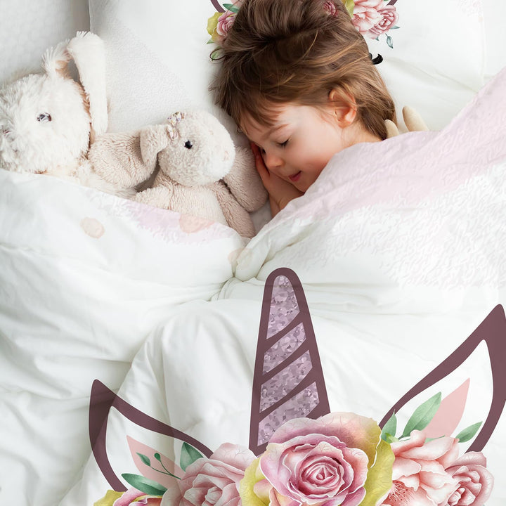 DJDEA Kinderbettwäsche Einhorn 100x135 cm, Weich Mikrofaser Mädchen Bettwäsche, 2tlg Baby Bettwäsche
