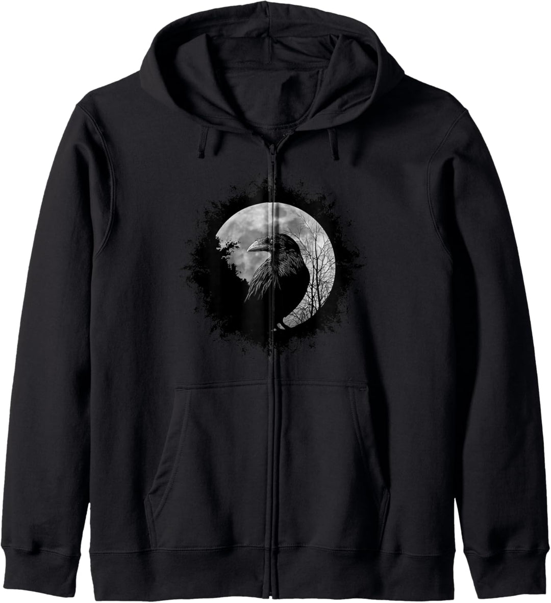 Schwarze Krähe mystischer Rabe bei Vollmond Kapuzenjacke