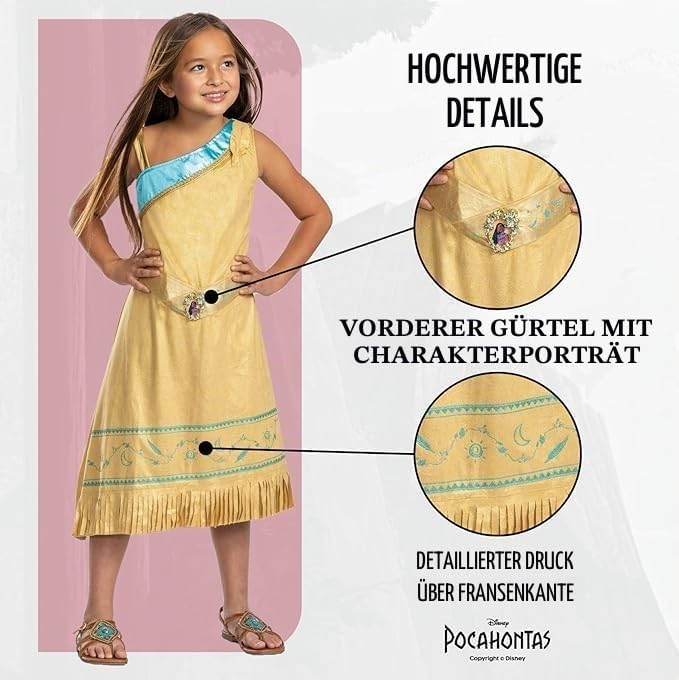 Disguise Disney Offizielles Pocahontas Kostüm Kinder, Indianerin Kostüm Für Mädchen, Erhältlich in S
