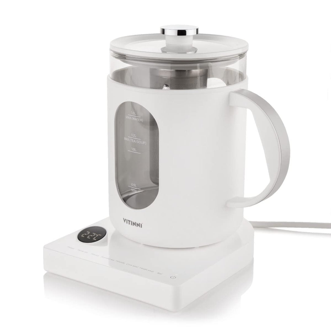 Vitinni Smart Wasserkocher, 1,5L, Glänzend-Weiss, Eingebautes Teesieb, Touch-Steuerung, Warmhaltefun