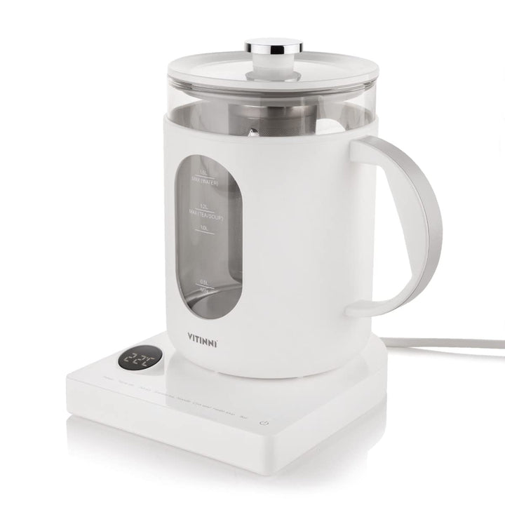 Vitinni Smart Wasserkocher, 1,5L, Glänzend-Weiss, Eingebautes Teesieb, Touch-Steuerung, Warmhaltefun