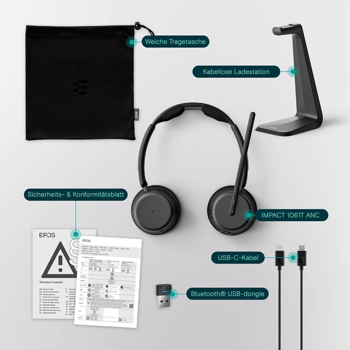 EPOS Impact 1061T ANC Stereo Bluetooth Headset Teams Zertifiziert mit Active Noice Cancelling (ANC)