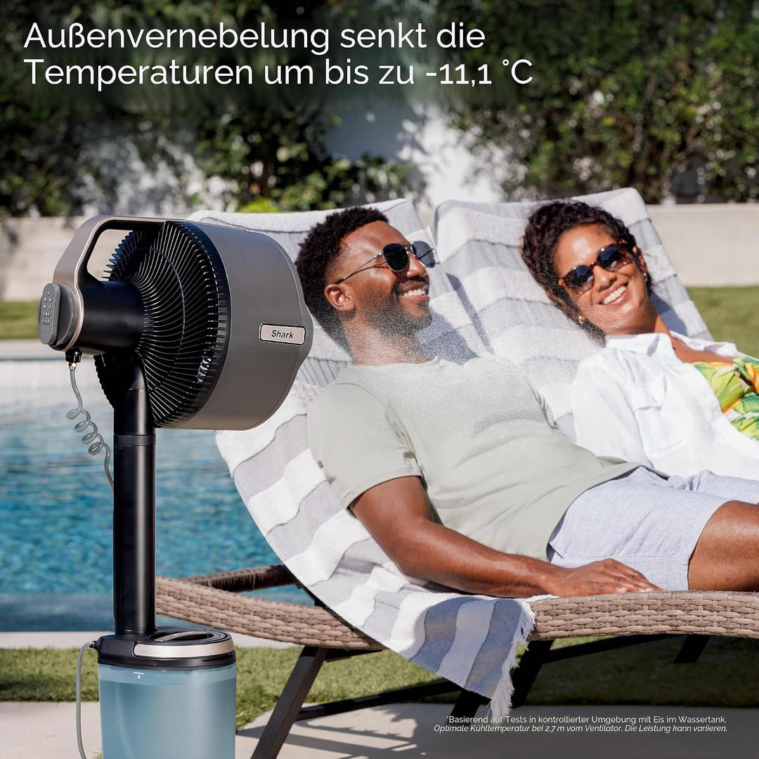 Shark FlexBreeze Pro Nebelventilator – Indoor & Outdoor, Integriertes Nebel, Sockel auf Tischplatte,