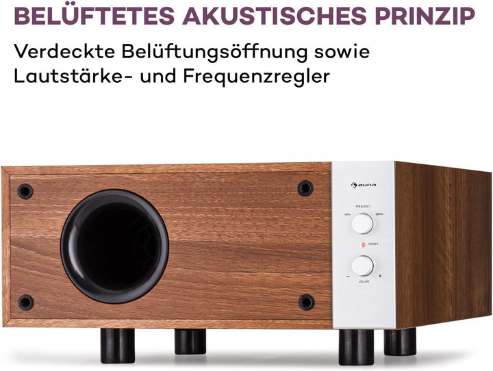 auna Two Hi-Fi Subwoofer mit Auto-Off, 80W RMS Subwoofer Passiv, HiFi-Lautsprecher Boxen für Heimkin