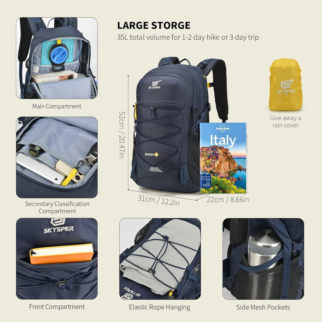 SKYSPER Wanderrucksack 30L/35L Trekkingrucksack Leicht Rucksack mit Rückenbelüftung aus atmungsaktiv