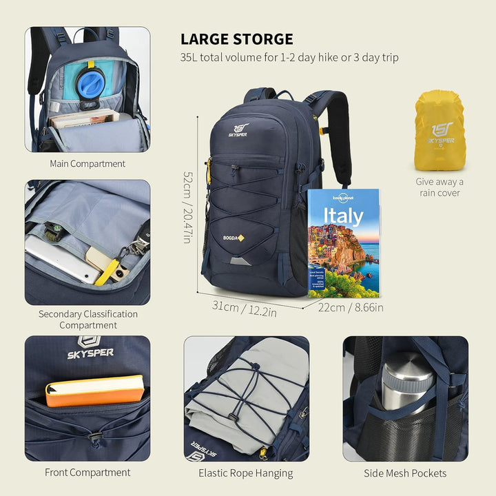 SKYSPER Wanderrucksack 30L/35L Trekkingrucksack Leicht Rucksack mit Rückenbelüftung aus atmungsaktiv