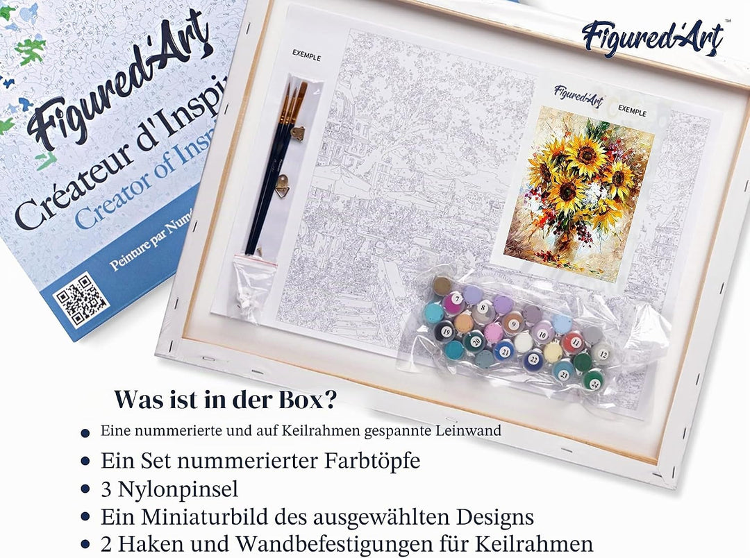 Figured'Art Malen Nach Zahlen Erwachsene Mit Rahmen Schöne Sonnenblumen - Paint by Numbers Basteln D
