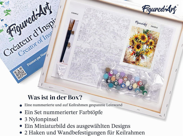 Figured'Art Malen Nach Zahlen Erwachsene Mit Rahmen Schöne Sonnenblumen - Paint by Numbers Basteln D
