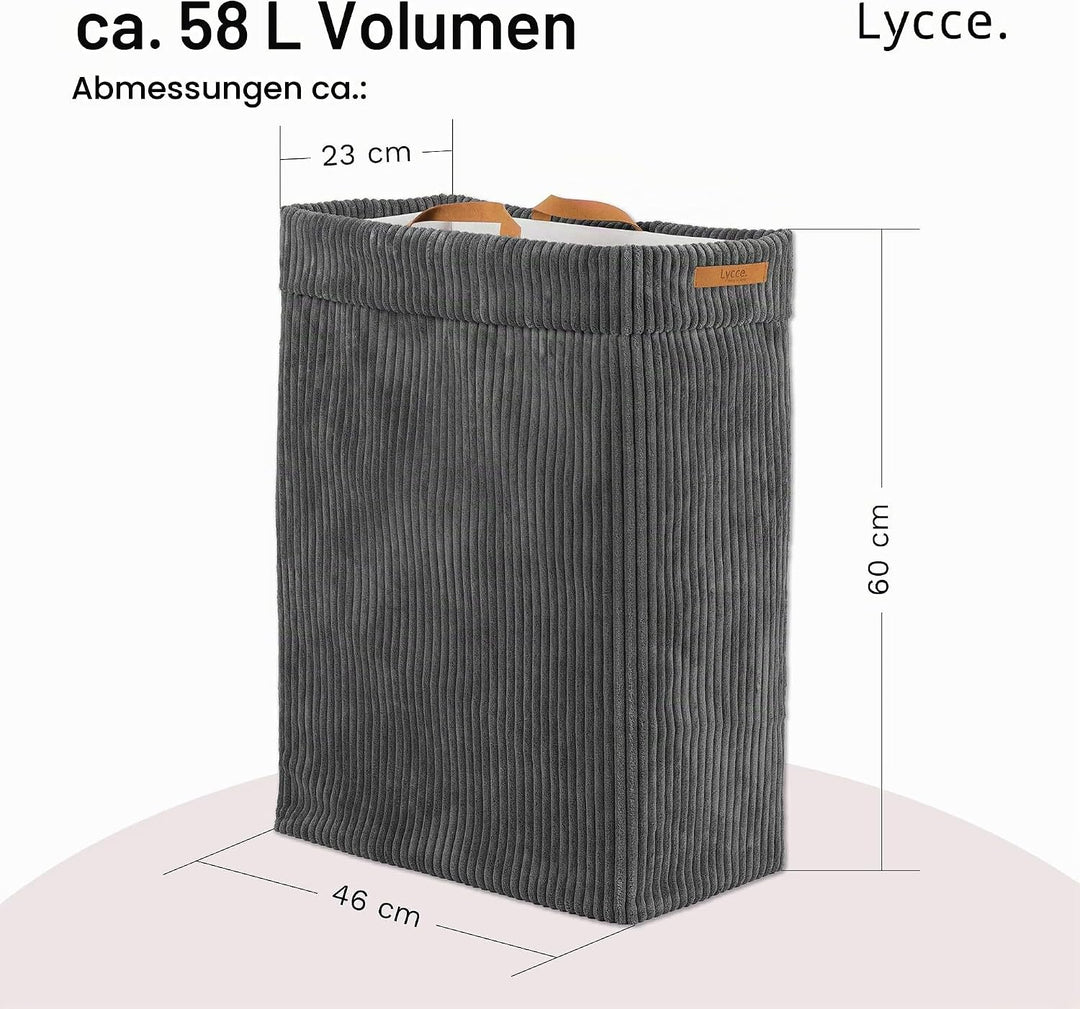 Lycce Wäschekorb Cord – Nischenwäschekorb, waschbar, faltbar (d.grau) | platzsparend &amp; praktisch, wa