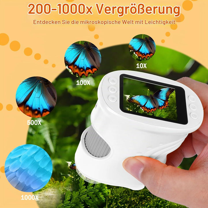 LURICO Digitales Mikroskop für Kinder | Tragbares Taschenmikroskop mit 1000x Vergrösserung &amp; 2-Zoll