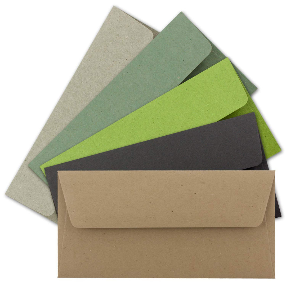 50x Brief-Umschläge Farbenmix-Paket DIN Lang - 110 x 220 mm (11 x 22 cm) - Vintage Kraftpapier Natur