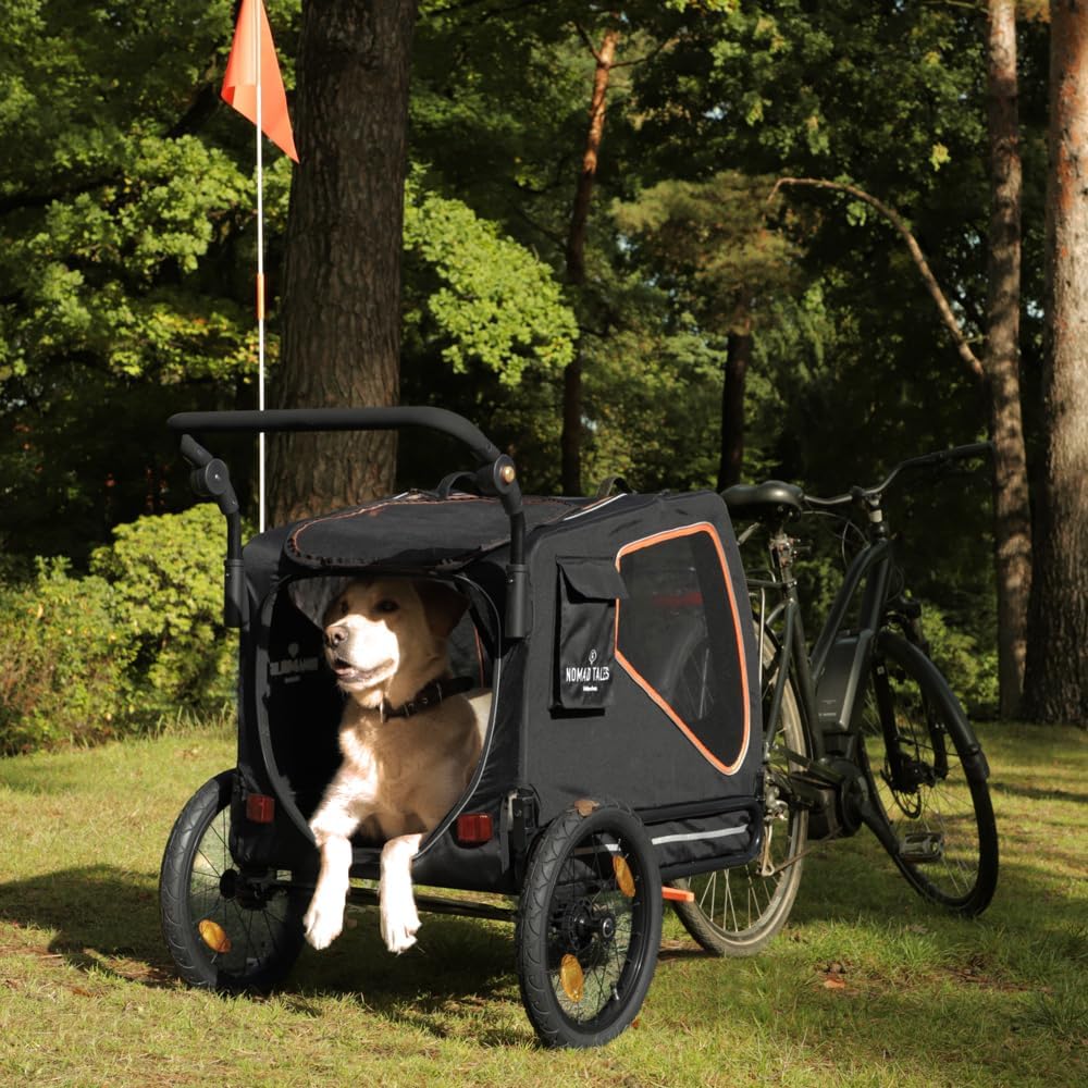 Fahrradanhänger & Jogger für Hunde bis 45 KG | 2 in 1 | Grosse Fenster & gepolsterte Liegematte | Ma