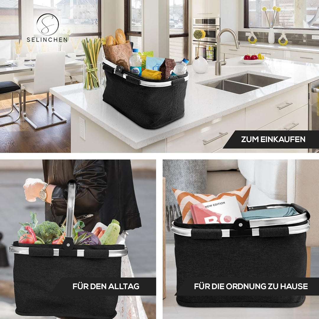 Selinchen® - Premium Einkaufskorb | Hochwertige Einkaufstasche faltbar und mit Aluminium Griff | Ide