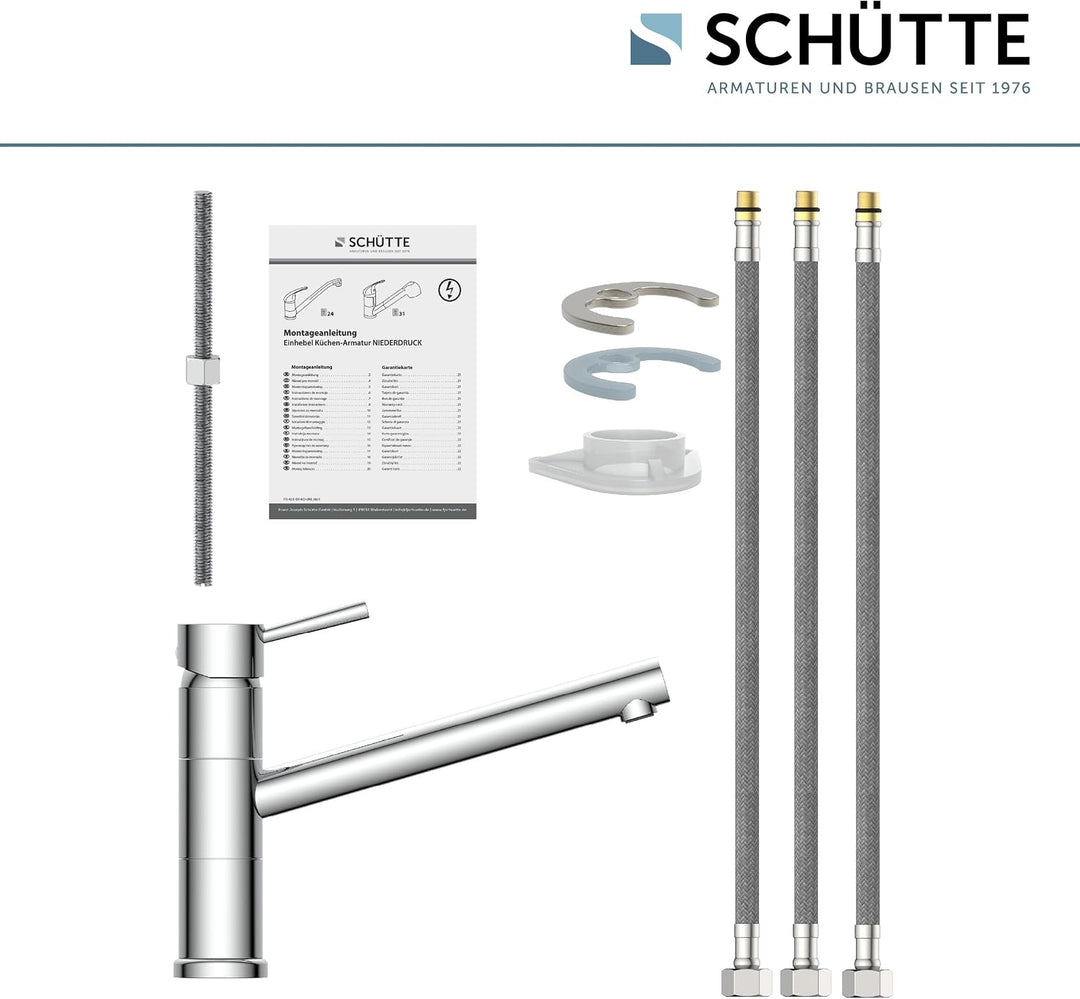 SCHÜTTE 33790 UNICORN Niederdruck-Küchenarmatur 150° schwenkbar, Wasserhahn für die Küche mit Anti-N