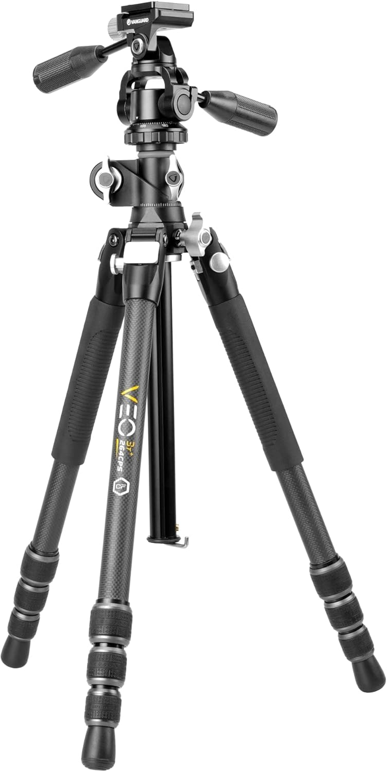 Vanguard Veo 3T+ 264CPS - Reisestativ mit umklappbarer Mittelsäule und 3-Wege-Kopf Carbon 26mm 3 Weg