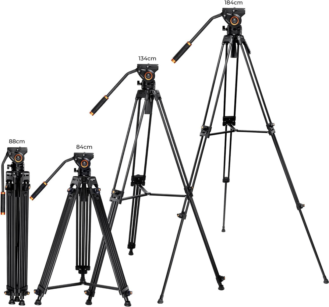K&F Concept Video Stativ System mit 360° Fluidkopf, Heavy Duty Tripod, Alu Stativ 184cm für Kameras