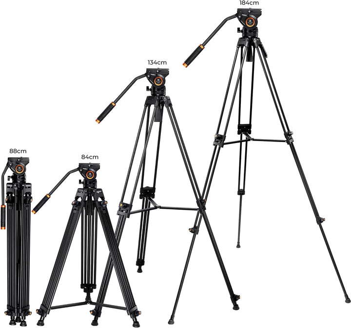 K&F Concept Video Stativ System mit 360° Fluidkopf, Heavy Duty Tripod, Alu Stativ 184cm für Kameras