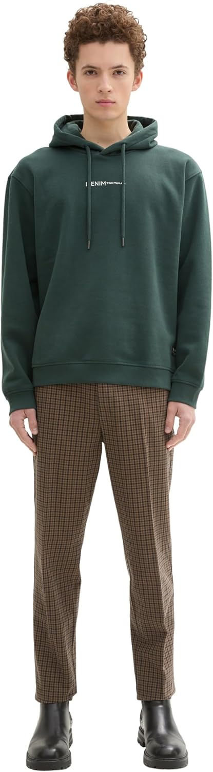 TOM TAILOR Denim Herren Hoodie Sweatshirt mit Logo-Print S 10362 - Dark Gable Green, S 10362 - Dark