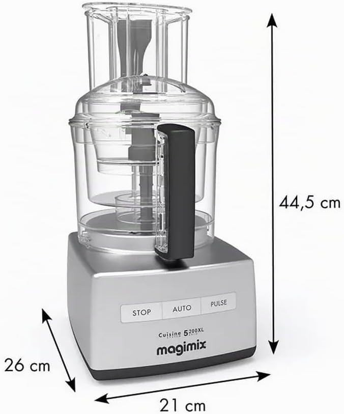 Magimix 148399 CS 5200 XL Küchenmaschine, Chrom matt Silber/Schwarz Single, Silber/Schwarz Single