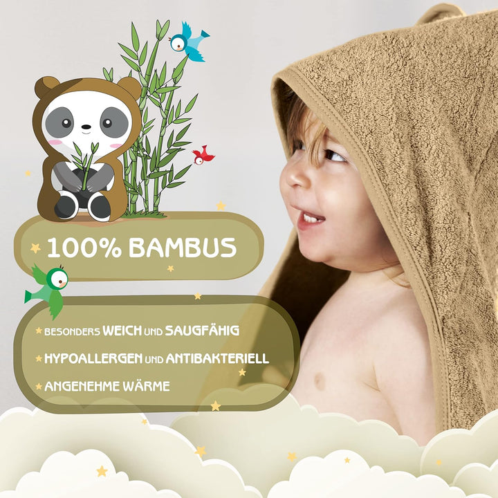 Kapuzenhandtuch Baby EXTRA dick, warm & weich | 75x75cm Babyhandtuch mit Kapuze (100% Bambus) | Baby