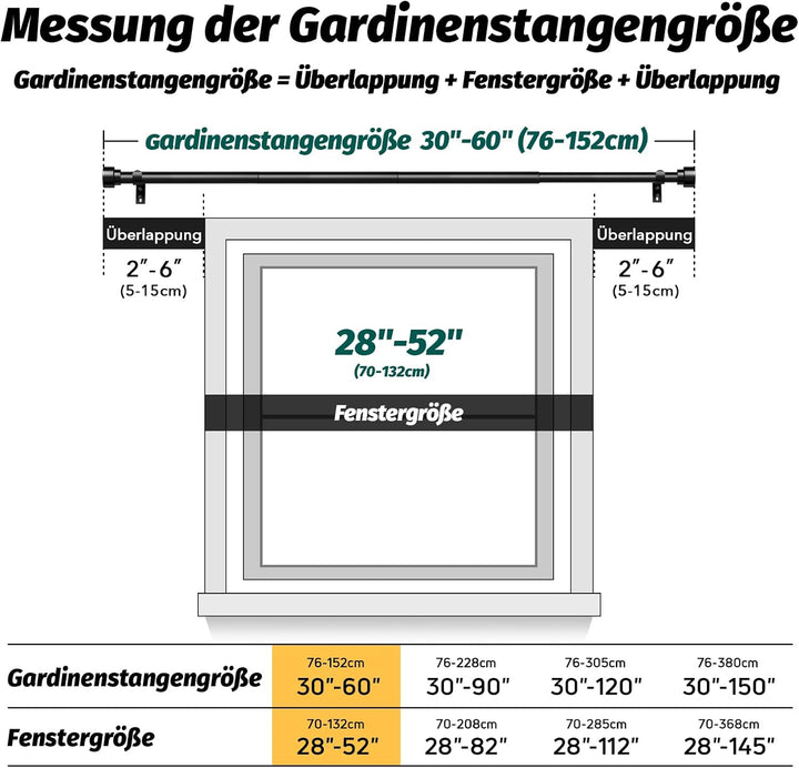 Schwarz Vorhangstange Ausziehbar Gardinenstange Curtain Rod Gardinenstangen für Fenster Outdoor (Sch