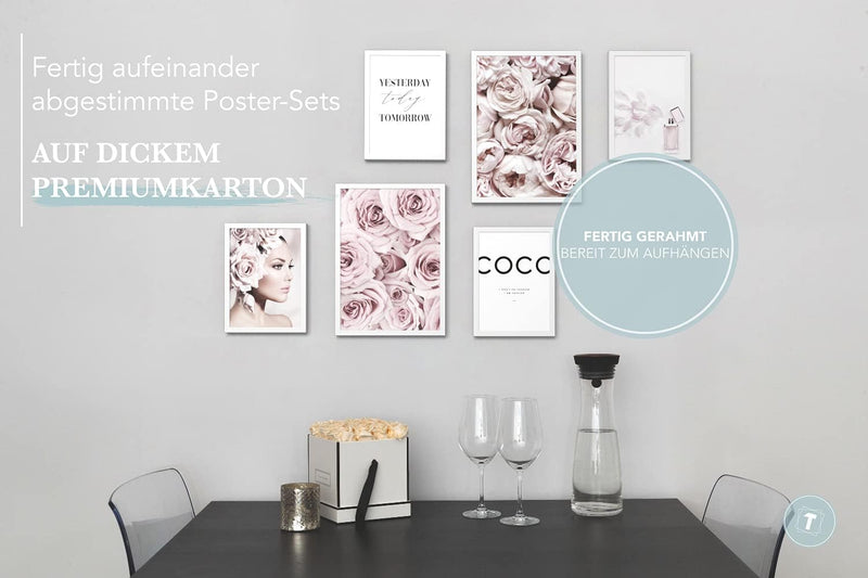 Papierschmiede® Mood Poster Set Coco Flowers, Fertiges Bilder Set mit Rahmen (Holz, weiss), Wohnzimm