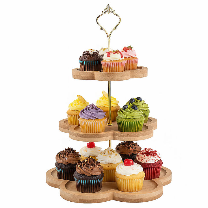 Etagere 3 Etagen, Cupcake Ständer mit Metallgriff, Tortenständer Holz, Obst Etagere 3 Stöckig, Kuche