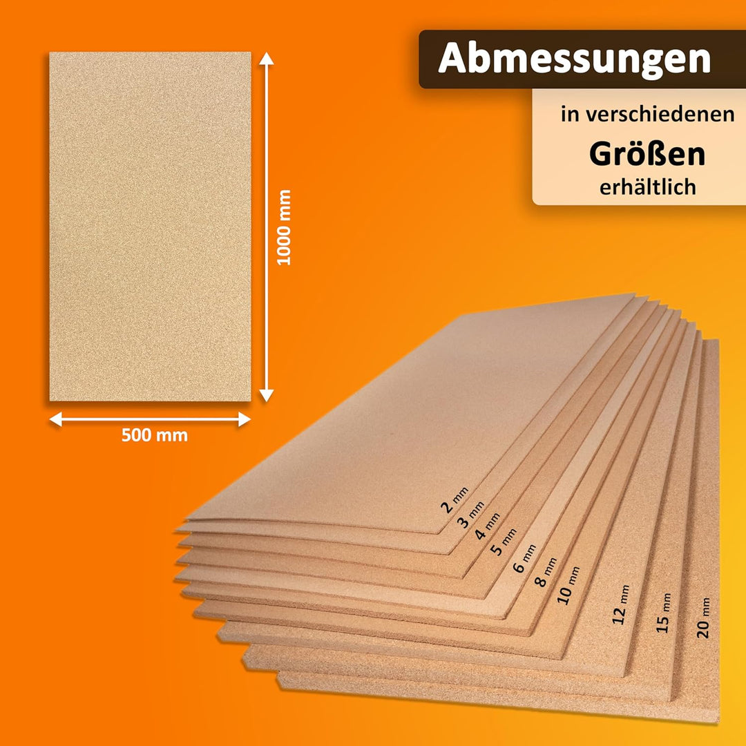 TRECOR Pinnwand Korkplatte Format: 1000 x 500 mm - Stärken: 2-20 mm - hochwertige Korkplatte - hoche