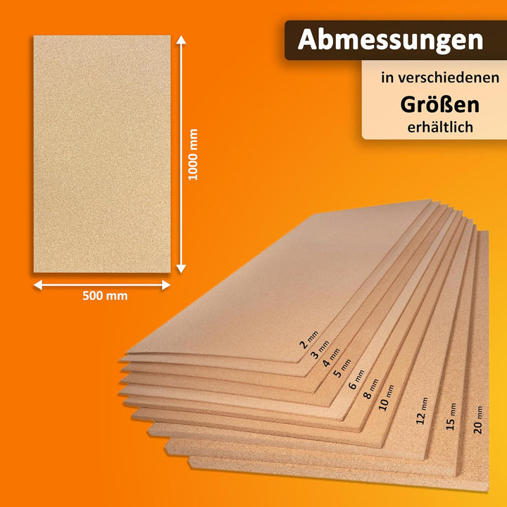 TRECOR Pinnwand Korkplatte Format: 1000 x 500 mm - Stärken: 2-20 mm - hochwertige Korkplatte - hoche