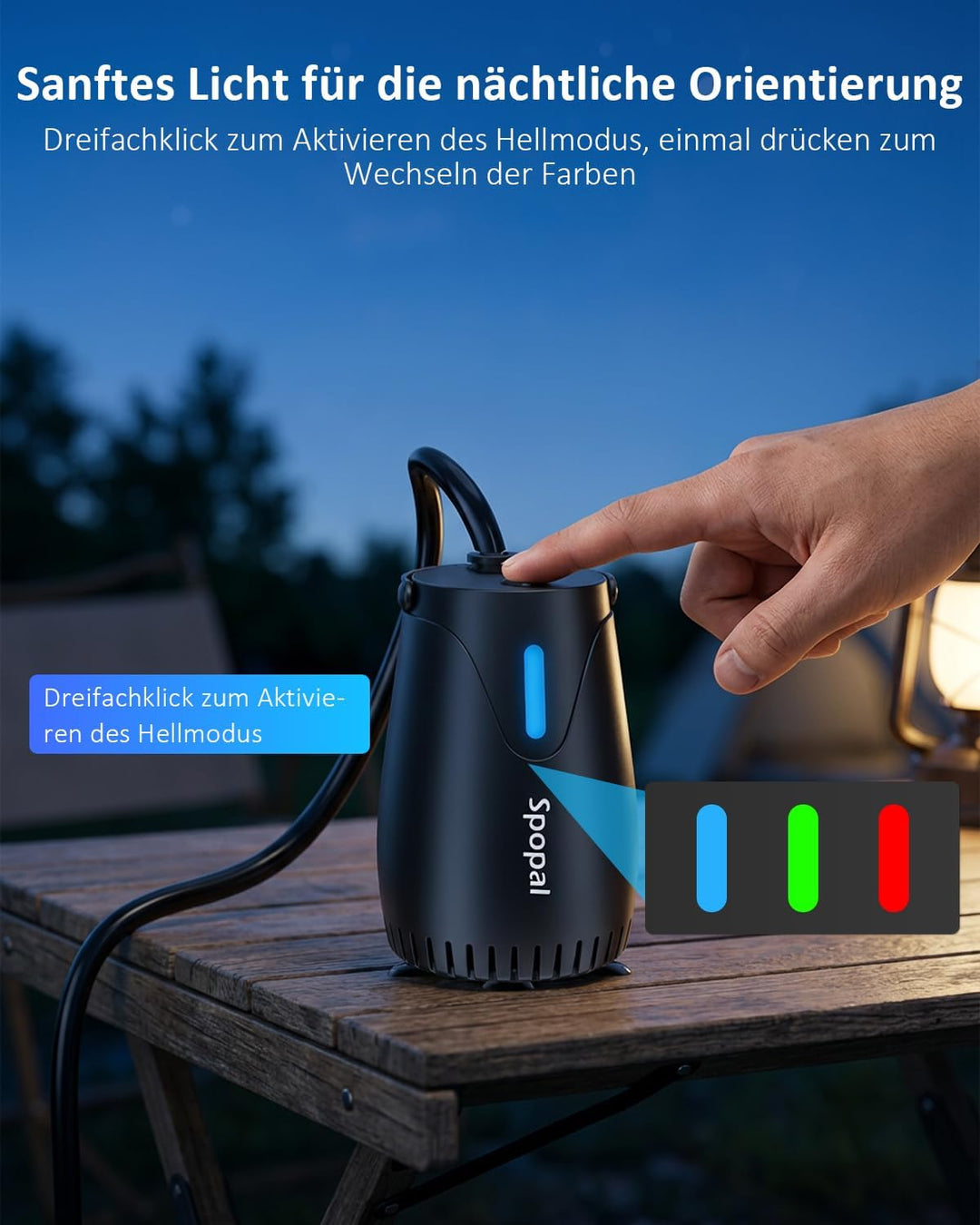 Spopal Campingdusche mit Pumpe [8000mAh], Tragbare Campingdusche mit Temperaturmessung, Farbiger Nac
