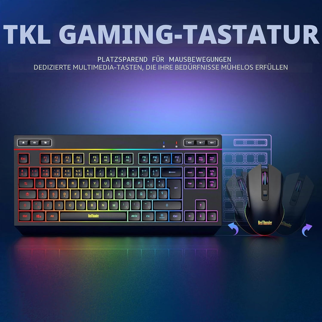 RedThunder K20 TKL Kabellose Gaming-Tastatur, einstellbare RGB-Hintergrundbeleuchtung und wiederaufl