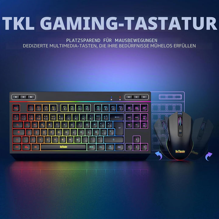 RedThunder K20 TKL Kabellose Gaming-Tastatur, einstellbare RGB-Hintergrundbeleuchtung und wiederaufl