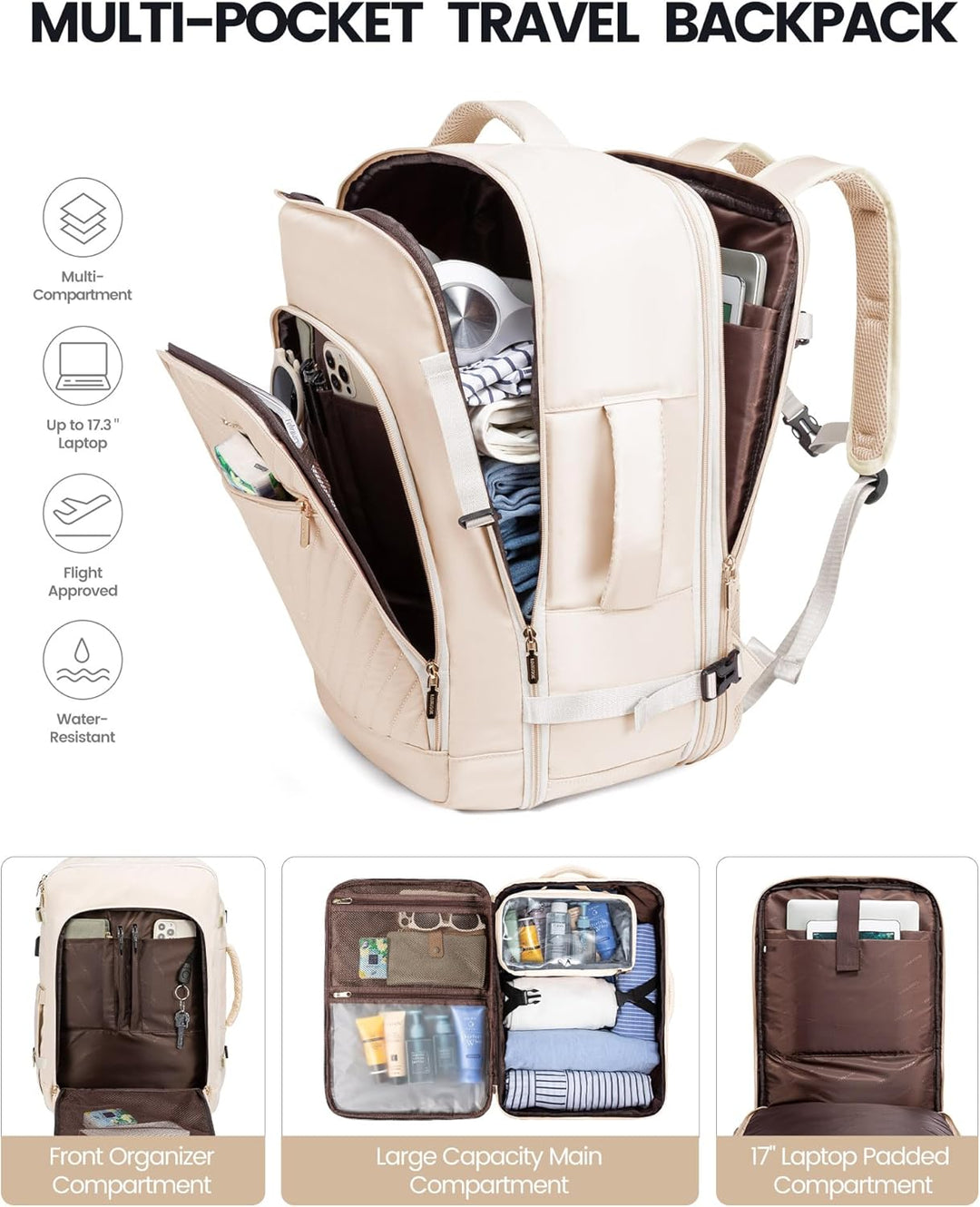 LOVEVOOK Reiserucksack Damen Handgepäck Rucksack Flugzeug Erweiterbar Travel Backpack Women mit Kult