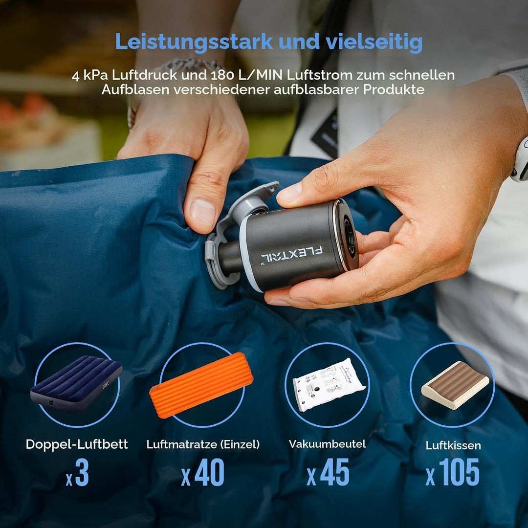 FLEXTAILGEAR Tiny PUMP2 X, Elektrische Luftpumpe mit 1300mAh Akku, Tragbare Kompakte Mini Pumpe USB