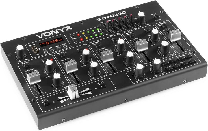 Vonyx STM2290 8-Kanal DJ Mischpult Bluetooth, DJ Mixer, Audio Mixer mit USB MP3 Player, Audio Mischp