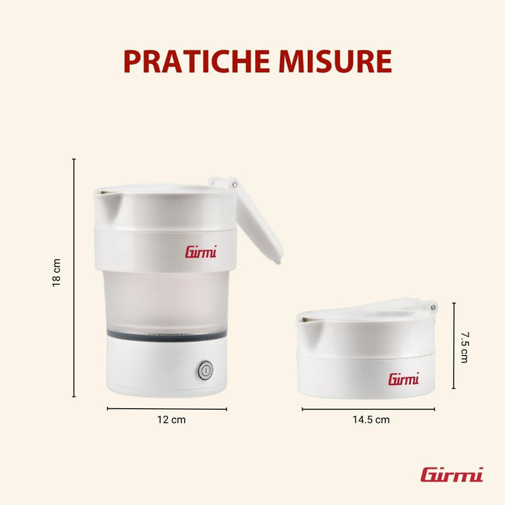 Girmi BL03 Faltbarer Wasserkocher aus Silikon, 0,6 Liter, 600 Watt, abnehmbares Kabel