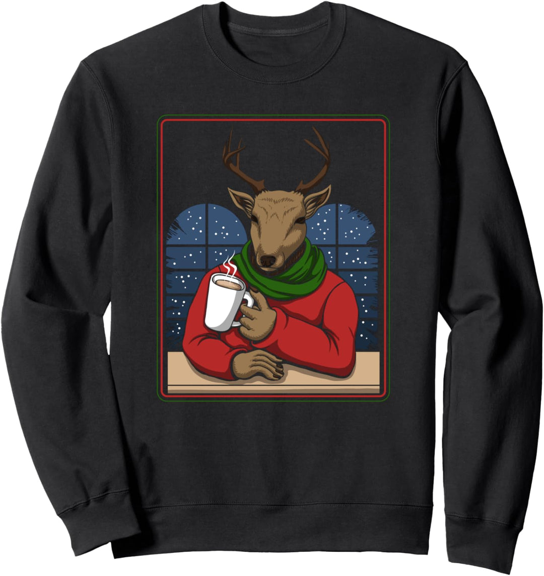 Lustige Weihnachtsbekleidung mit Elch und Tasse, Abend, Urlaub Sweatshirt