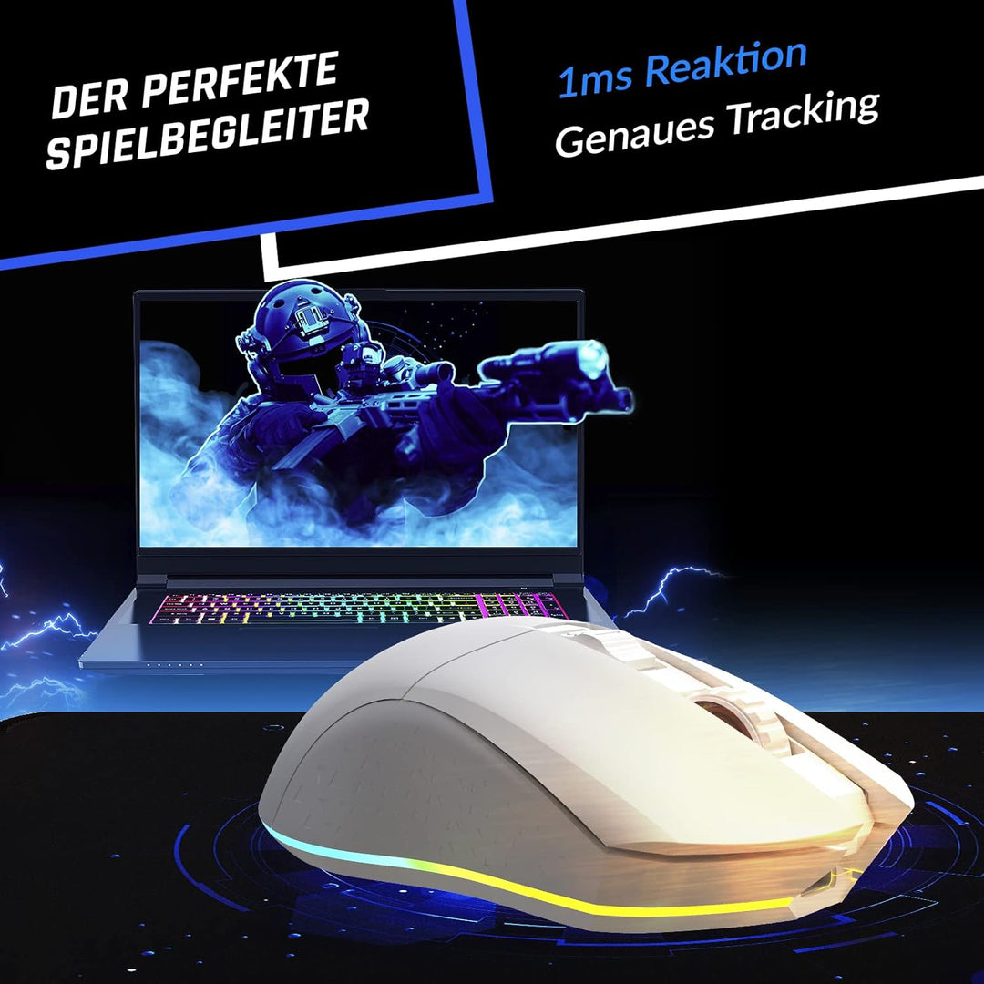 KLIM Blaze - Wiederaufladbare kabellose RGB Gaming Maus - NEU - Hochpräziser Sensor mit Langer Akkud